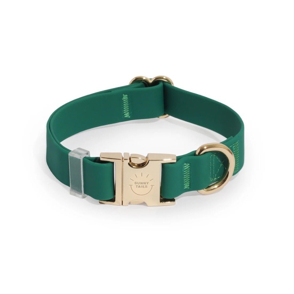 Sunny Tails Meadow Green Waterproof Dog Collar Medium Gold Buckle Adjustable NEW
